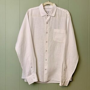 PETER MILLAR Crown Coastal Garment Dyed White Linen Long Sleeve Shirt Size Large